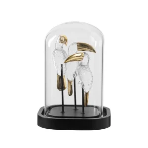White & Gold Acrylic & Metal Bird Décor in Glass Cloche - Small FC-SZ25022B